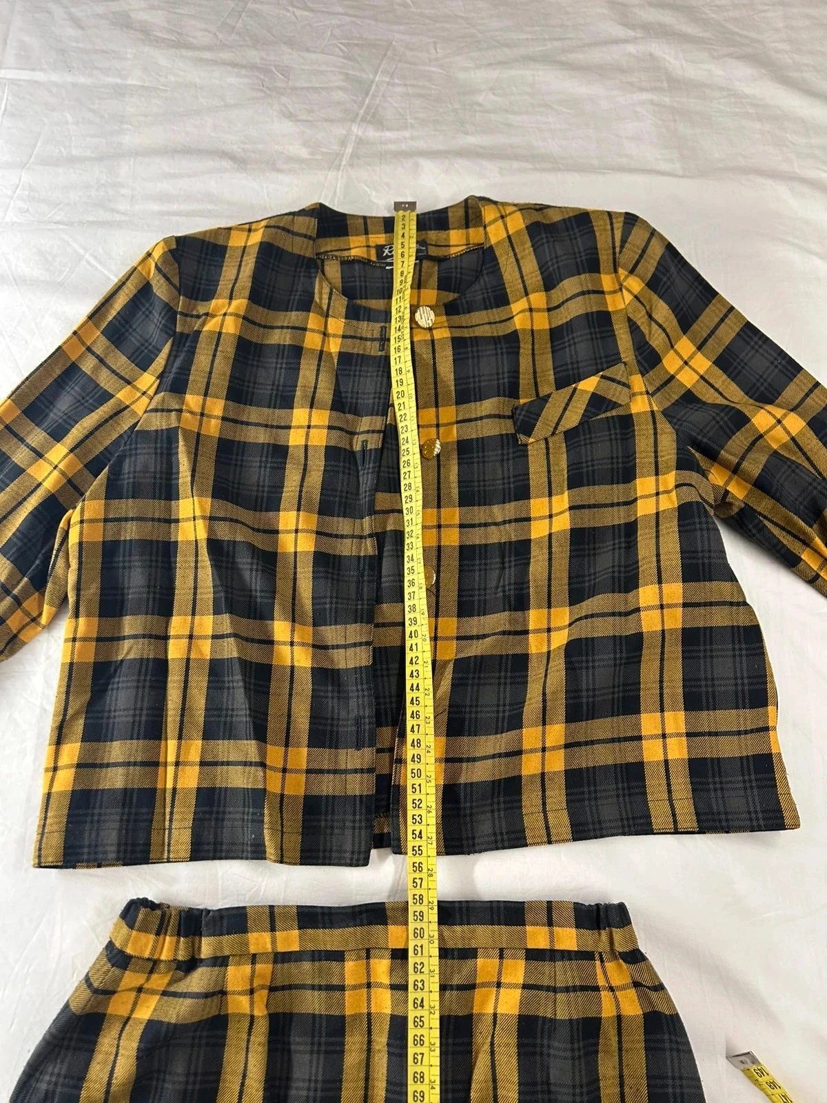 Vintage black and yellow plaid Régine blazer skirt combo set – photo 7